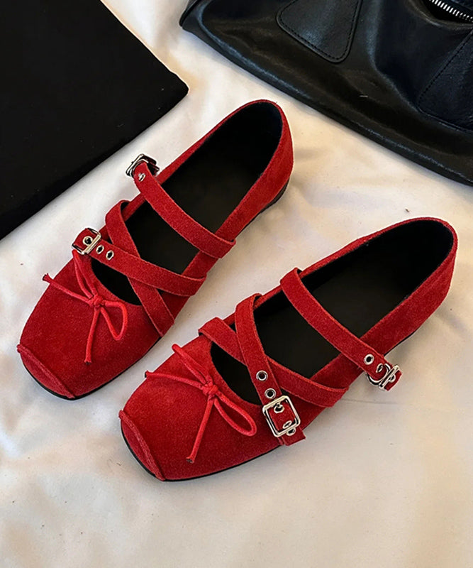 Bow Suede Splicing Strap Cross Red Boutique Shoes Wedge