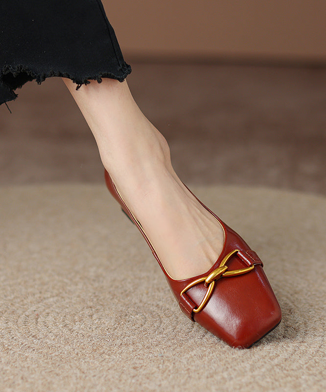 Red Chunky Heel Cowhide Leather Fashion Splicing AP1022