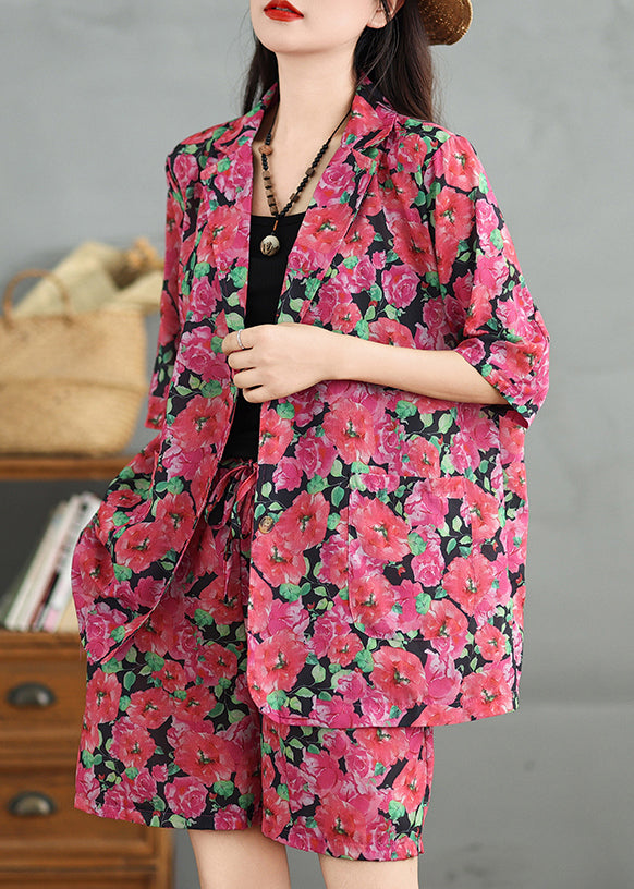 Ensemble deux pièces élastiques en coton rouge à taille élastique avec col Peter