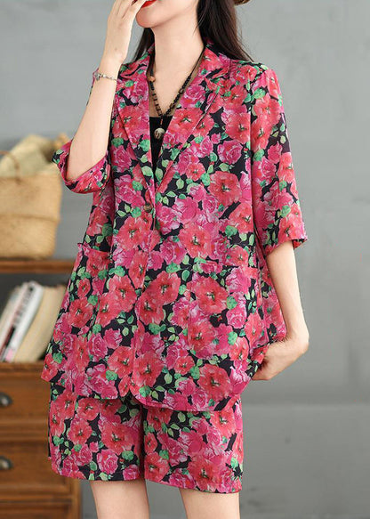 Ensemble deux pièces élastiques en coton rouge à taille élastique avec col Peter