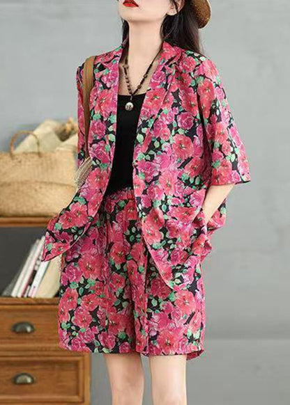 Ensemble deux pièces élastiques en coton rouge à taille élastique avec col Peter