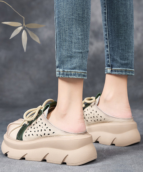 Red Hollow Out Lace Up Splicing Platform Slide Sandals YC017