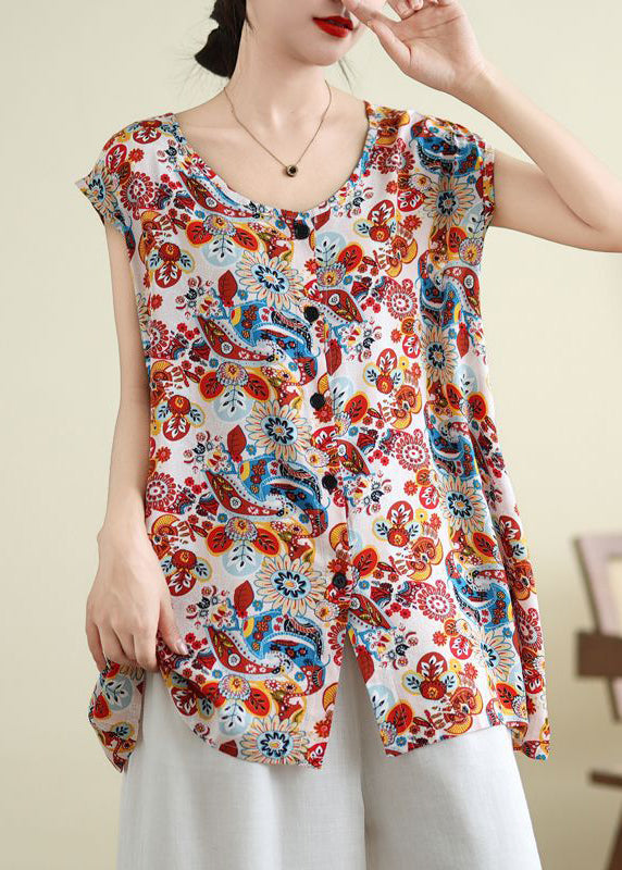 Gilet sans manches patchwork rouge ouvert sur le côté