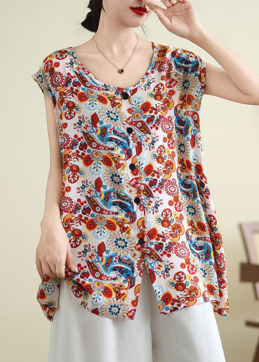 Gilet sans manches patchwork rouge ouvert sur le côté