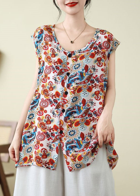 Gilet sans manches patchwork rouge ouvert sur le côté