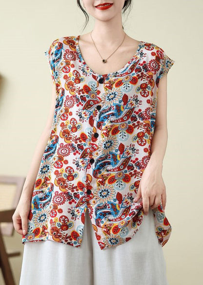 Gilet sans manches patchwork rouge ouvert sur le côté