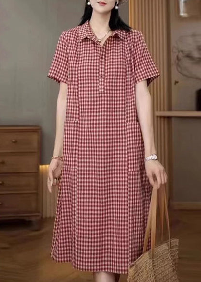 Hemd Peter Pan Plaid Leinenkragen Rot Sommer