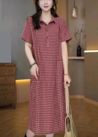 Rotes Hemd Sommer Plaid Leinen Kleider Kragen Pan Peter