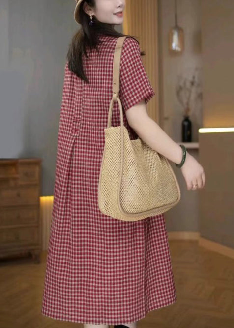 Rotes Hemd Sommer Plaid Leinen Kleider Kragen Pan Peter