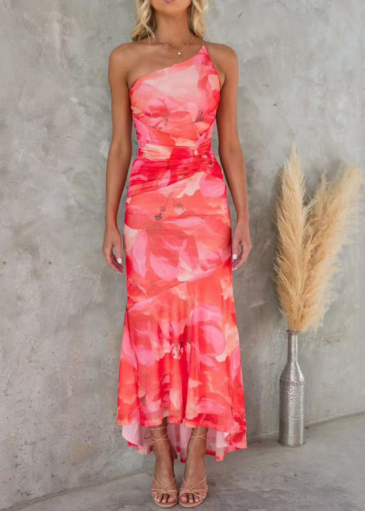 Ärmelloses Trägerkleid aus Baumwolle mit Print, Rot, Spaghetti-Schulter, Kalt