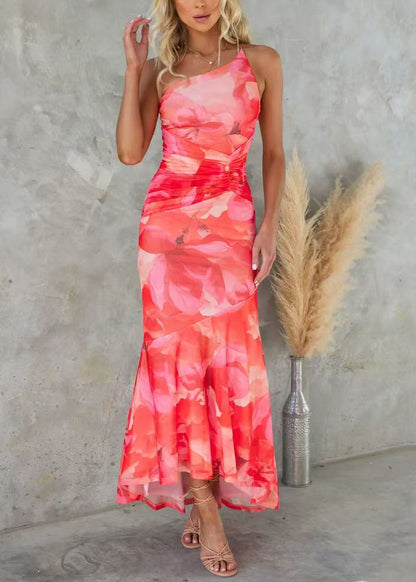 Ärmelloses Trägerkleid aus Baumwolle mit Print, Rot, Spaghetti-Schulter, Kalt