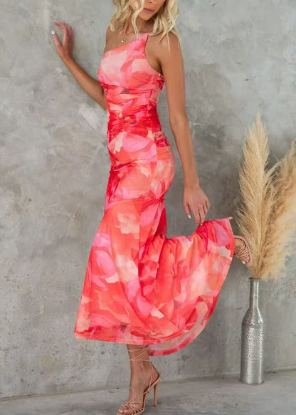 Ärmelloses Trägerkleid aus Baumwolle mit Print, Rot, Spaghetti-Schulter, Kalt