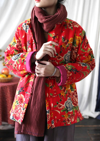 Roter Druck, feine Baumwoll-Fülljacke mit chinesischen Knöpfen, Frühling TI037
