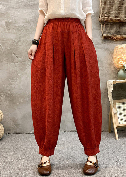 Pantalon court en coton à poches imprimées rouges taille haute RE006