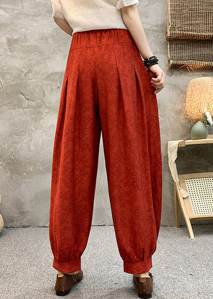 Pantalon court en coton à poches imprimées rouges taille haute RE006