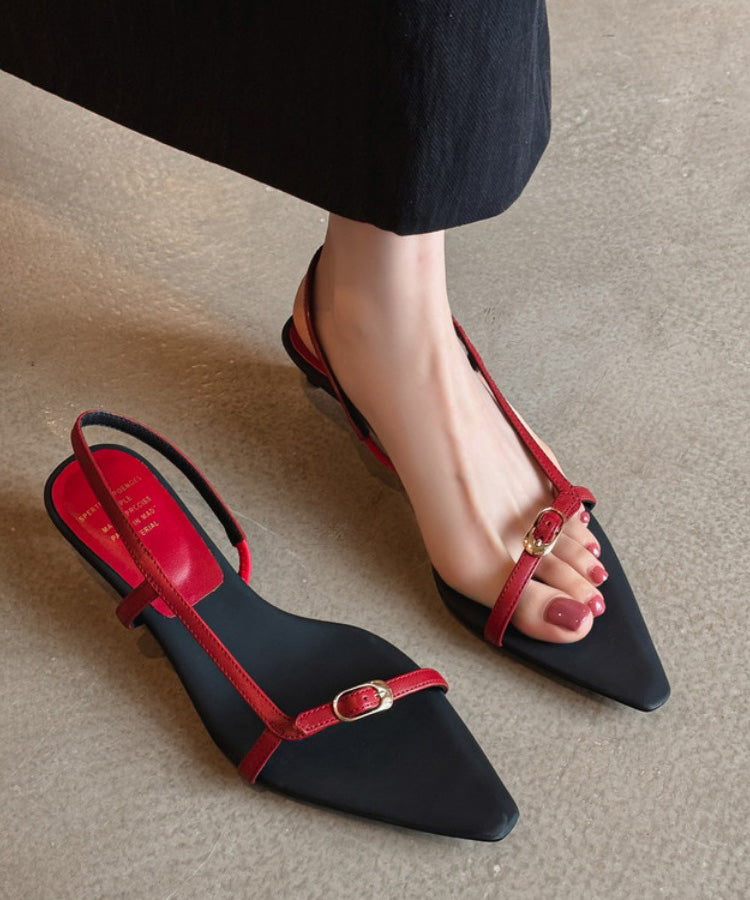 Red Sandals Kitten Toe Splicing Pointed Peep