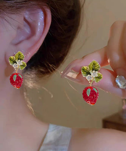 Strawberry Resin Sweet Earrings Red Fashionable Zircon