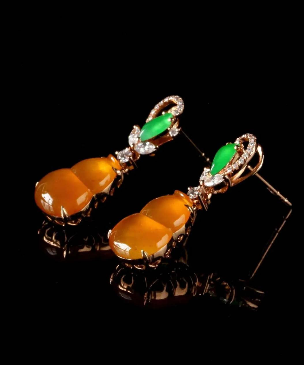 Regular Orange Sterling Silver Overgild Zircon Jade Gourd Drop Earrings AC1038