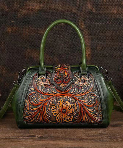 Sac à main rétro en cuir de vachette couleur abricot sculpté à la main HJ1004