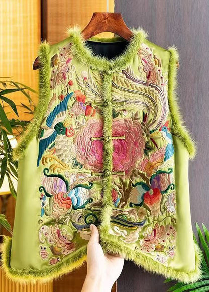 Gilet sans manches en coton fin brodé style patchwork abricot rétro TQ014
