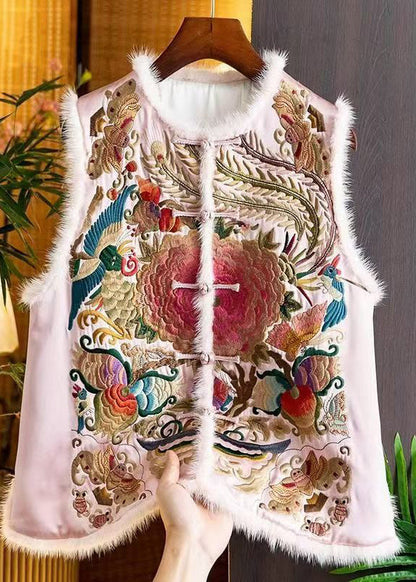 Gilet sans manches en coton fin brodé style patchwork abricot rétro TQ014