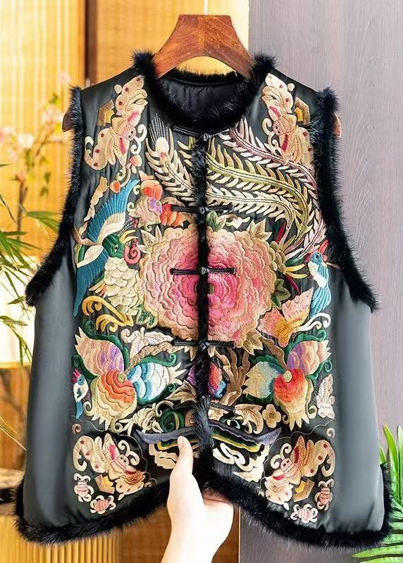 Gilet sans manches en coton fin brodé style patchwork abricot rétro TQ014
