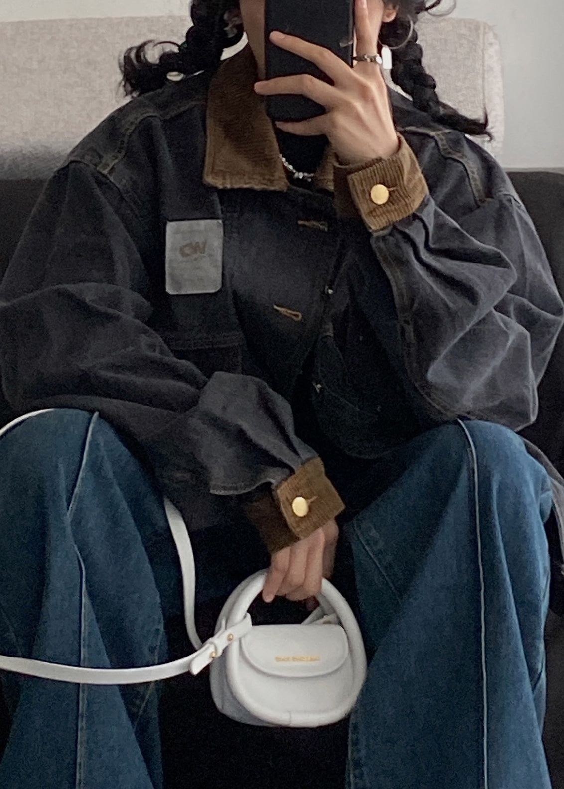 Manteaux en denim à poches pour hommes, style rétro, boutons noirs, patchwork