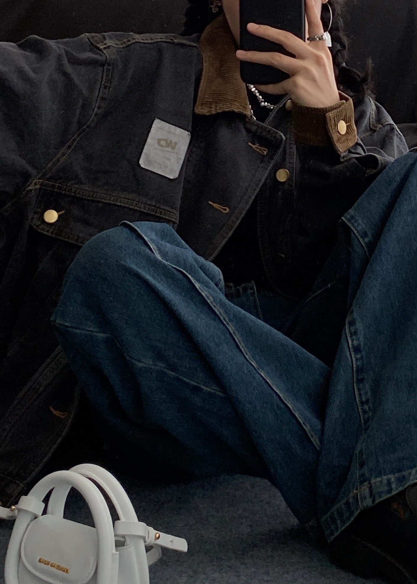 Manteaux en denim à poches pour hommes, style rétro, boutons noirs, patchwork