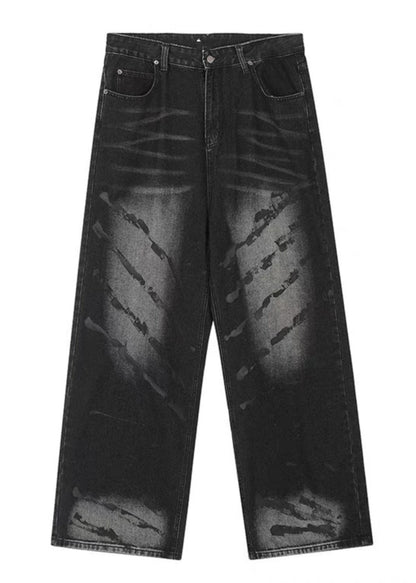 Pantalon large en denim noir rétro taille haute pour homme SA064