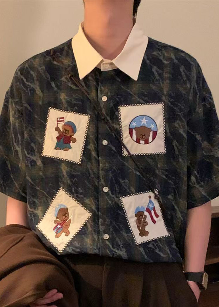 Übergroße Herren Baumwolle Sommerhemden Plaid Blau Knopf