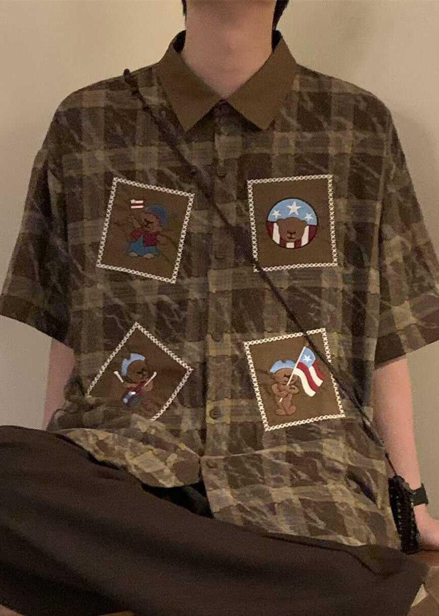 Übergroße Herren Baumwolle Sommerhemden Plaid Blau Knopf