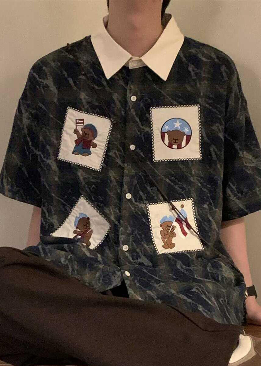 Übergroße Herren Baumwolle Sommerhemden Plaid Blau Knopf