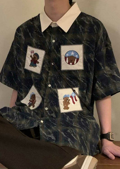 Übergroße Herren Baumwolle Sommerhemden Plaid Blau Knopf