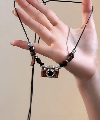 Resin Camera Drip Glaze Brown Leather Retro Overgild Copper