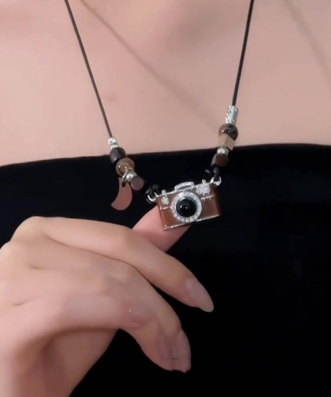 Resin Camera Drip Glaze Brown Leather Retro Overgild Copper