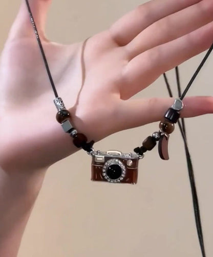 Resin Camera Drip Glaze Brown Leather Retro Overgild Copper