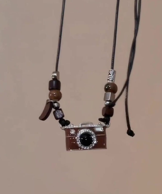 Resin Camera Drip Glaze Brown Leather Retro Overgild Copper