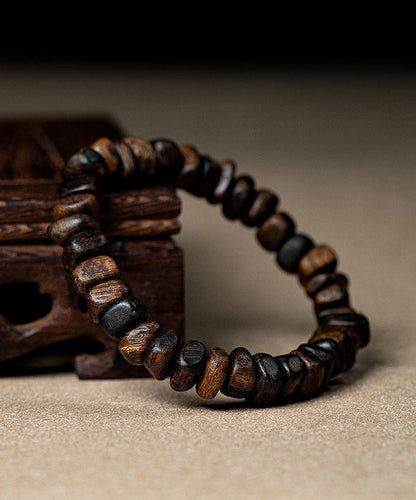 Bracelet rétro en perles de Bouddha en bois de santal marron QU021