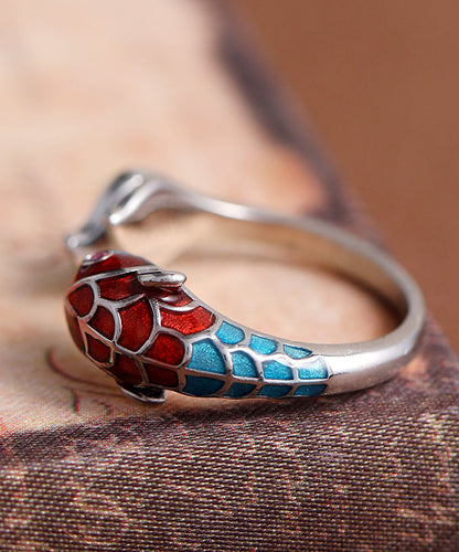 Bague ouverte en argent sterling avec motif carpe cloisonné et brocart rétro colorblock YI018