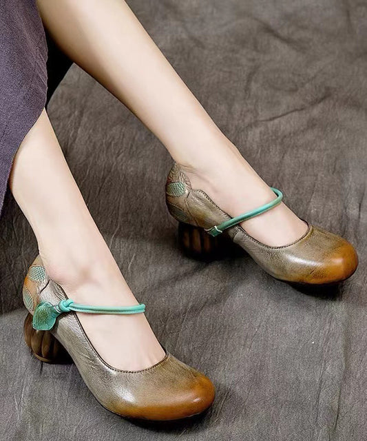 Retro Comfortable And Versatile Cowhide Chunky Heel CZ1024