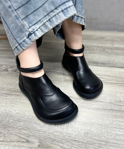 Cowhide Black Splicing Boots Leather Comfy Retro