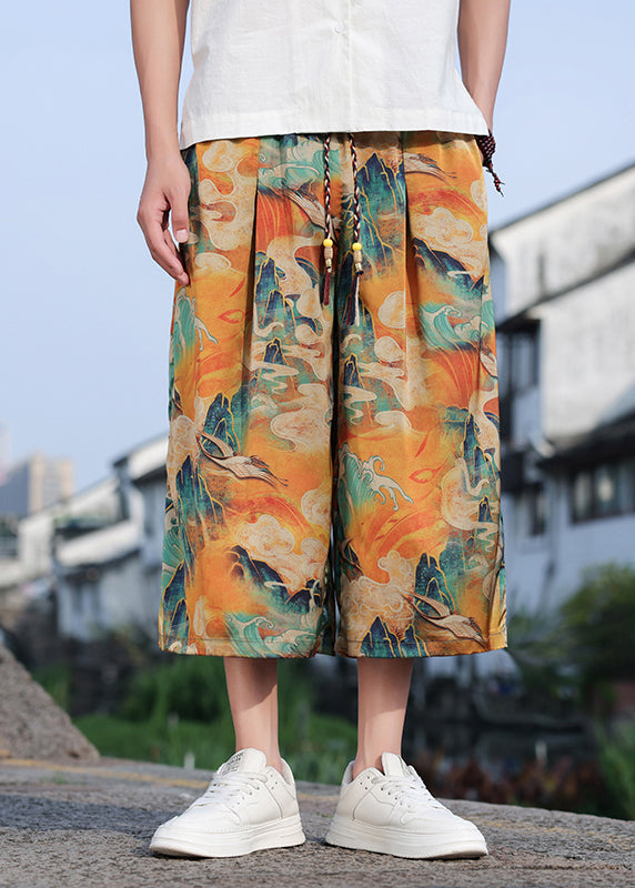 Retro Dragon Printed Oversized Men Wide Leg Pants Summer SA060