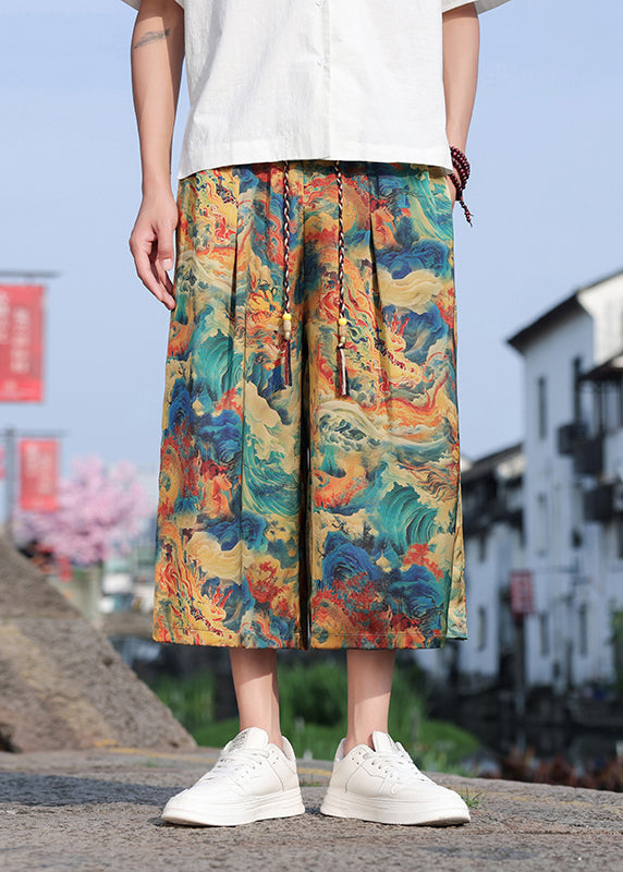 Retro Dragon Printed Oversized Men Wide Leg Pants Summer SA060