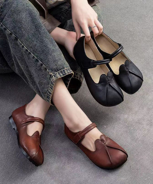 Retro Ethnic Style Brown Sheepskin Soft Soled Flats Shoes CZ1058