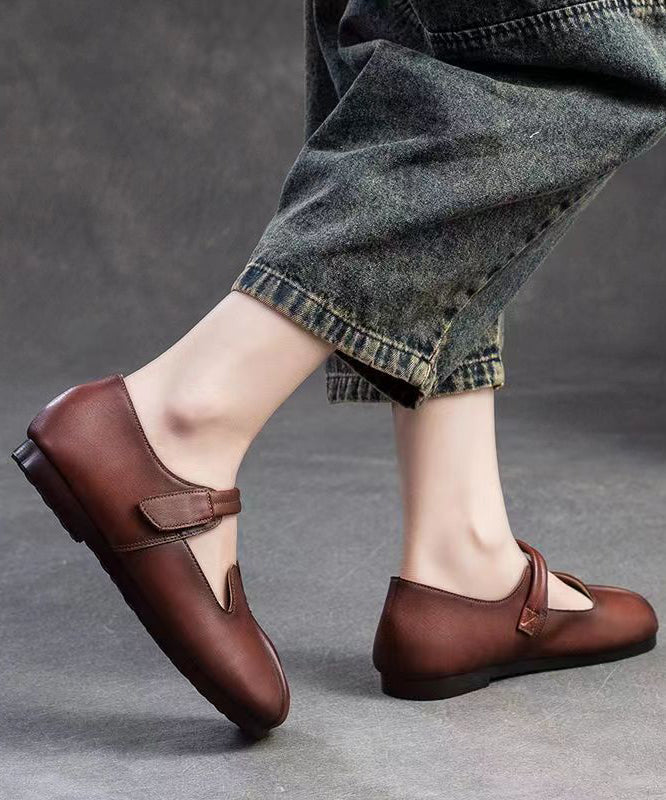 Retro Ethnic Style Brown Sheepskin Soft Soled Flats Shoes CZ1058