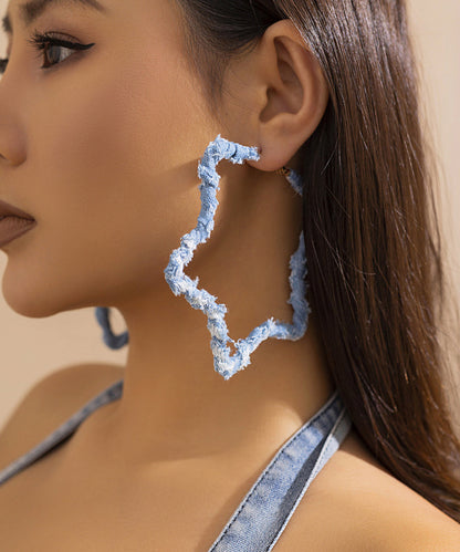 Boucles d'oreilles créoles rétro à cinq branches en argent sterling avec imprimé denim ZZ049