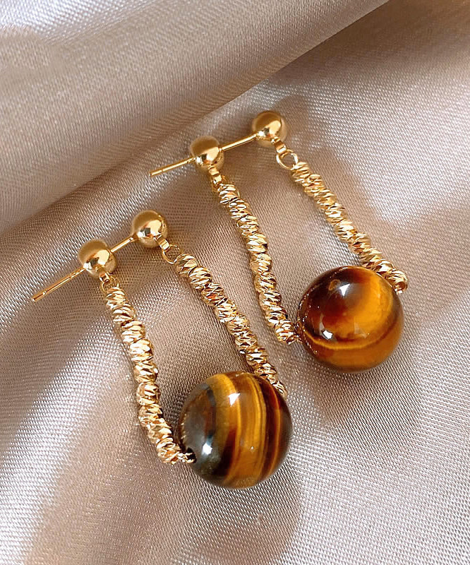 Retro Gold Copper Cat's Eye Stone Wrinkled Hoop Earrings ZZ007