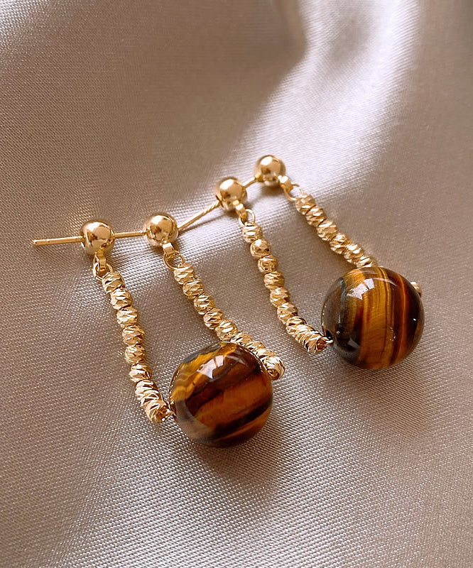 Retro Gold Copper Cat's Eye Stone Wrinkled Hoop Earrings ZZ007