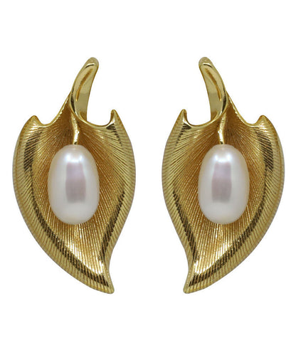 Earrings Copper Stud Retro Overgild Pearl Gold