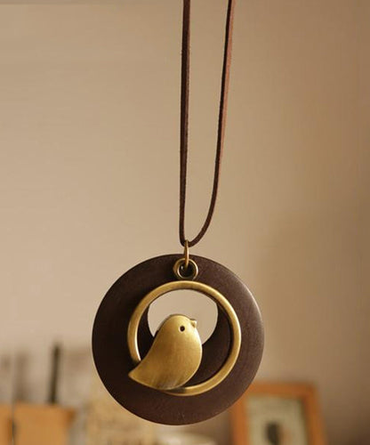 Collier pendentif petit oiseau en tissu de coton vert rétro YI008